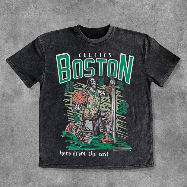 Boston Celtics Print Washed Short Sleeve T-Shirt