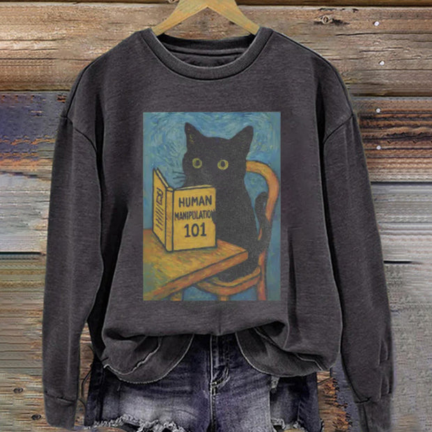 Funny black Cat  Reading Sweatshirt
