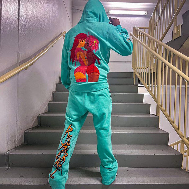 Personalized Fashion Street Style Printed Long Sleeve Hoodie Pants Two Piece Set