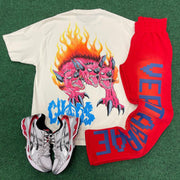 Casual Vertabrae Print T-shirt Sweatpants Two Piece Set