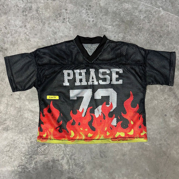 Flame casual street retro mesh jersey