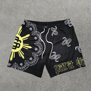 Letters Mix Print Mesh Shorts
