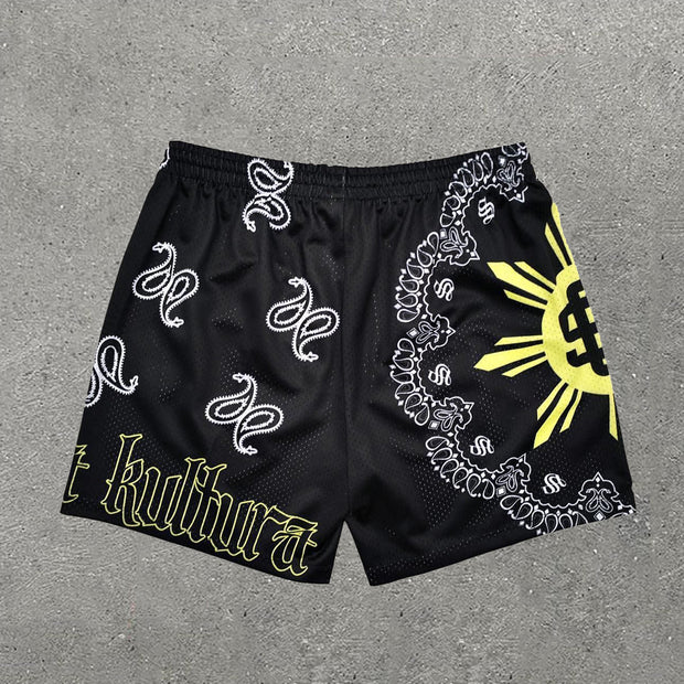 Letters Mix Print Mesh Shorts