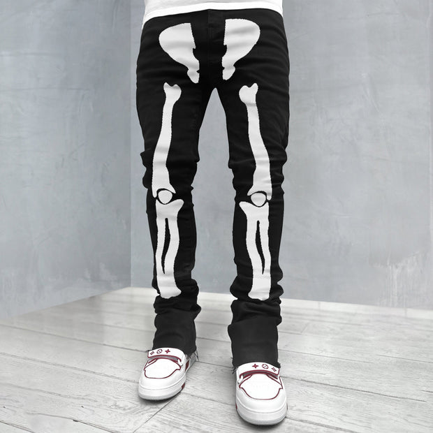 Vintage Skull Print Trendy Denim Jeans