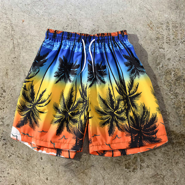 Casual vacation style coconut tree print men's shorts