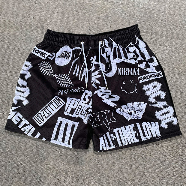 Hip-hop casual street retro graffiti mesh shorts