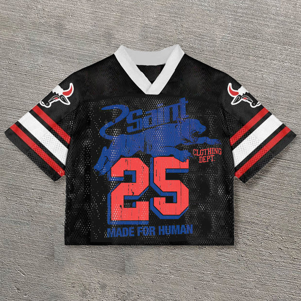 Cheetah casual street stitching mesh jersey