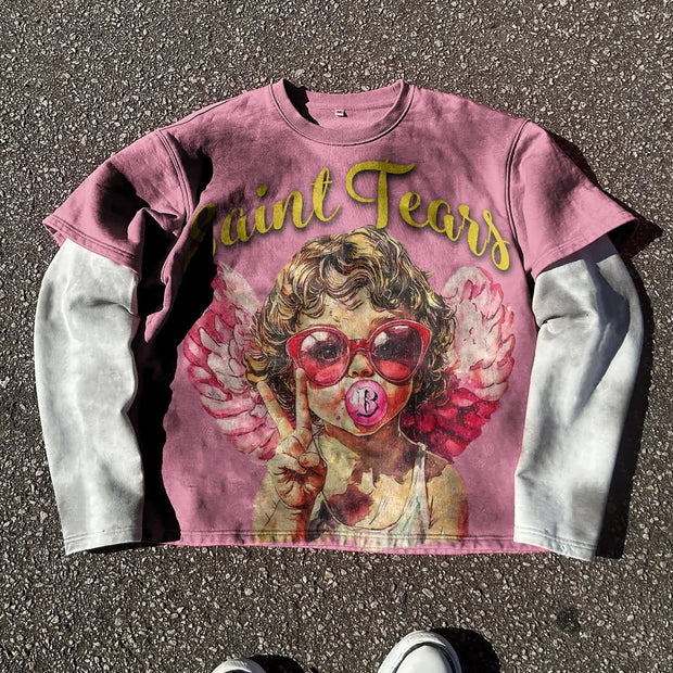 Bubble Angel Casual Street Stitching Long Sleeve T-Shirt