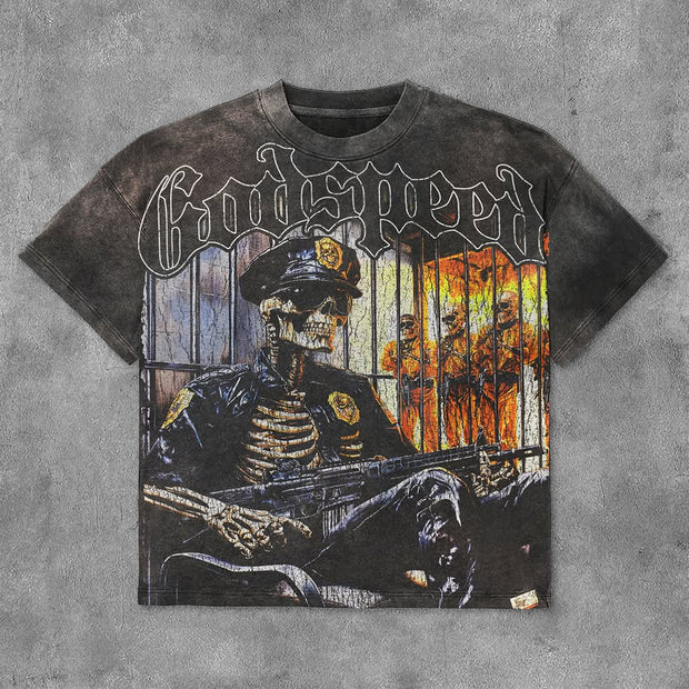 Skull Prison Print Short Sleeve T-Shirt