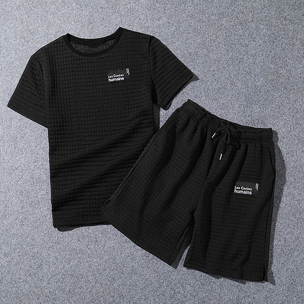 Men's sports suit fashion trend short-sleeved t-shirt shorts two-piece handsome