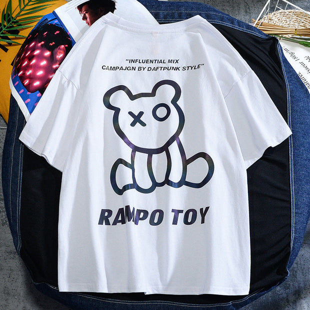 Reflective bear non-hooded t-shirt loose short sleeves