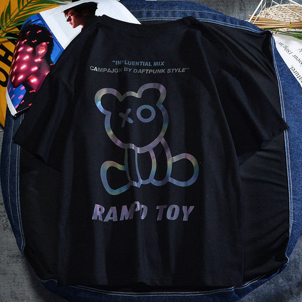 Reflective bear non-hooded t-shirt loose short sleeves