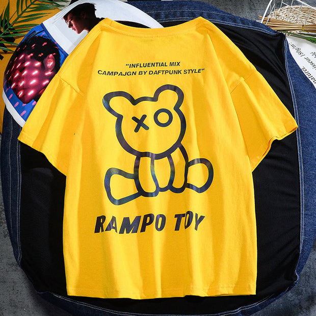 Reflective bear non-hooded t-shirt loose short sleeves