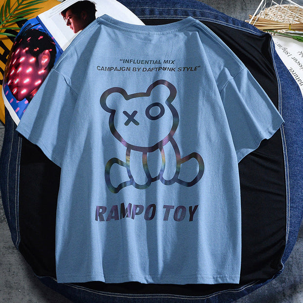 Reflective bear non-hooded t-shirt loose short sleeves