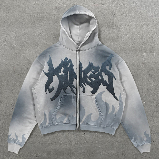 King Print Long Sleeve Zipper Hoodies