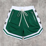 Contrast Panel Street Mesh Sports Loose Shorts