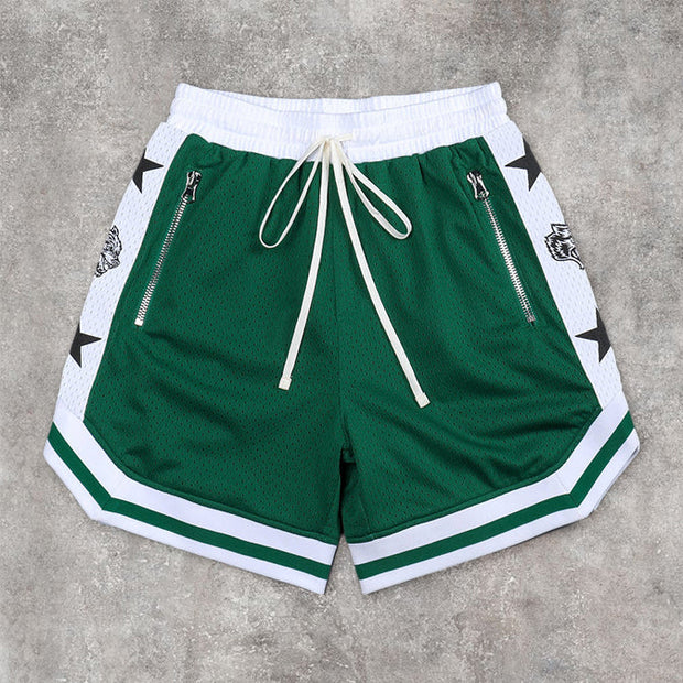 Contrast Panel Street Mesh Sports Loose Shorts