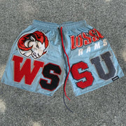 Goat Print Casual Street Mesh Patch Shorts