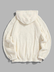 Casual Preppy Bear Pattern Plush Pullover Hoodie Set