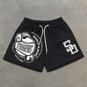 Baseball Graphic Print Elastic Shorts