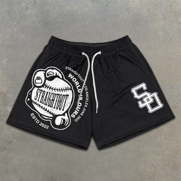 Baseball Graphic Print Elastic Shorts