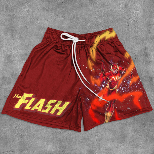 Anime Print Mesh Pocket Shorts
