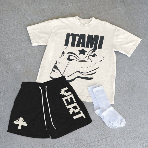 Casual personality street style loose short-sleeved T-shirt shorts two-piece set