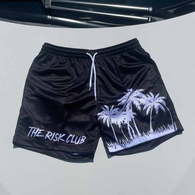 Coconut Tree & Letters Print Mesh Shorts