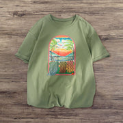 Art Print Orange Loose Short Sleeve T-Shirt