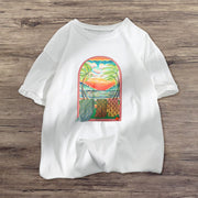 Art Print Orange Loose Short Sleeve T-Shirt