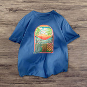 Art Print Orange Loose Short Sleeve T-Shirt