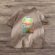 Art Print Orange Loose Short Sleeve T-Shirt