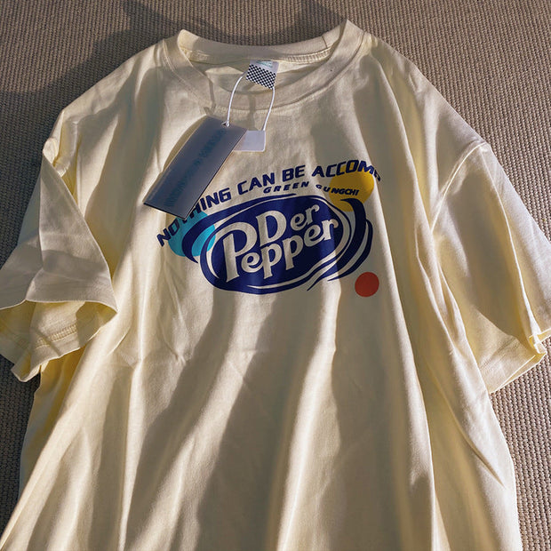 Daiwing cream yellow oversize cute and fun graffiti T-shirt