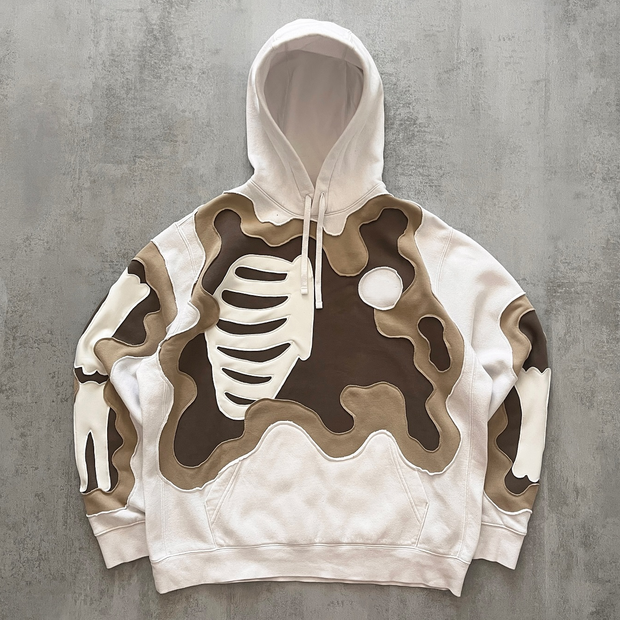 Contrast color appliqué skeleton hoodie