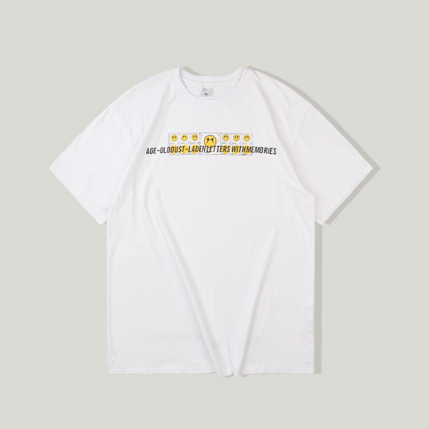 Street fun English smiley print short sleeve T-shirt