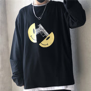 Retro smiley pistol print loose long sleeve T-shirt