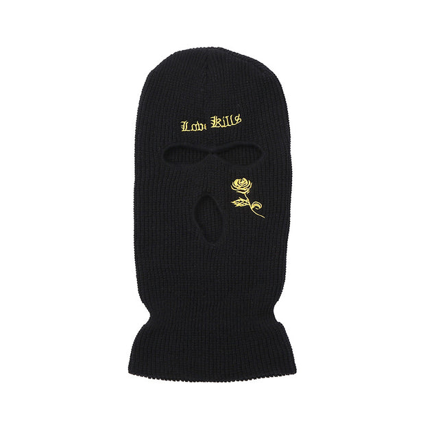 Three-hole cap letter embroidery knitted hat windproof warm hip-hop mask outdoor riding headgear