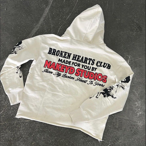 Heartbreak Print Casual Street Vintage Long Sleeve Hoodie