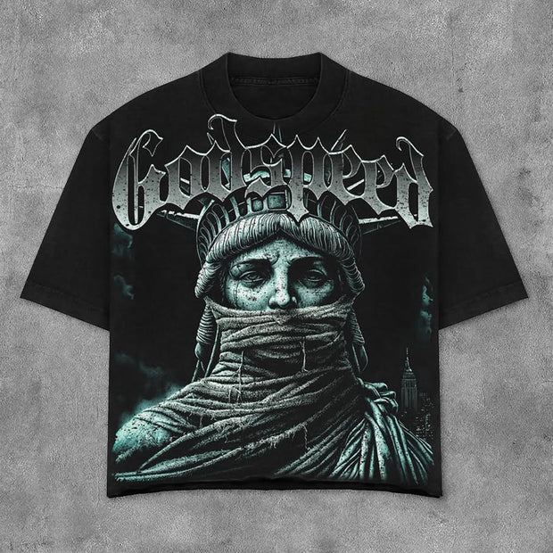 Fashionable Statue Print Short Sleeve T-Shirt