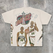 Casual personality sports style large silhouette printed T-shirt