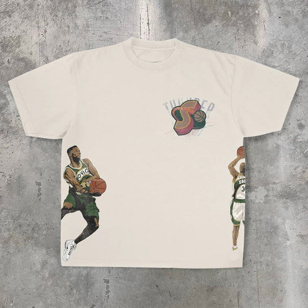 Casual personality sports style large silhouette printed T-shirt