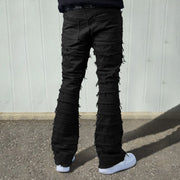 Destroy raw edge denim hip-hop trendy trousers