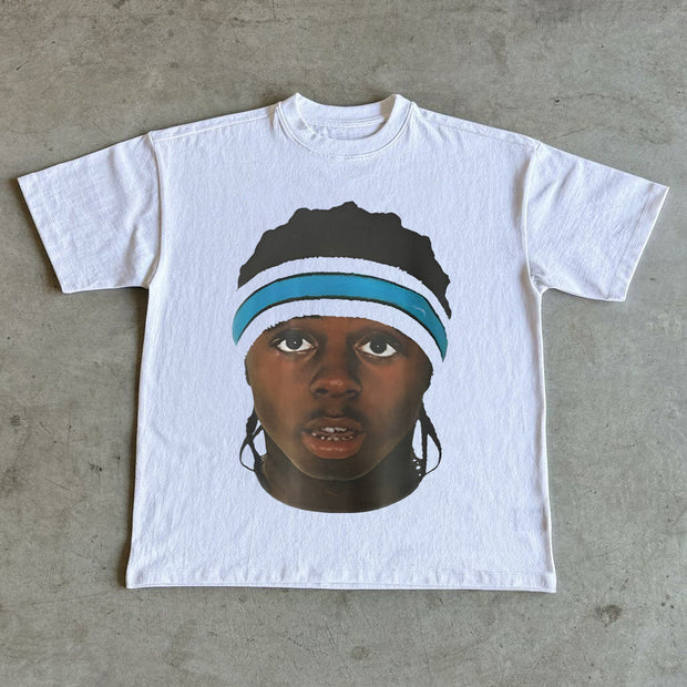 Casual Character Portrait Print Short Sleeve T-Shirt
