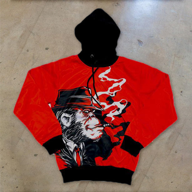 Street style casual personality long-sleeved printed color-blocking hoodie