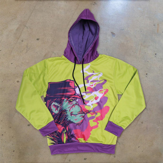 Street style casual personality long-sleeved printed color-blocking hoodie