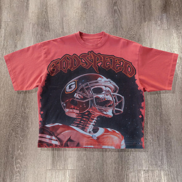 Skull Player Print Short Sleeve T-Shirt