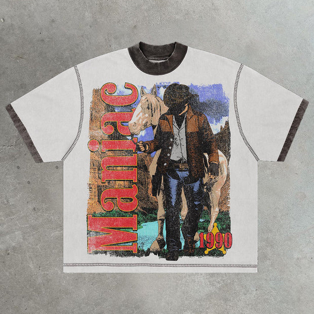 Western denim casual street splicing T-shirt