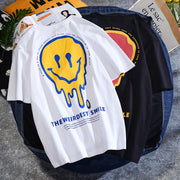 Printed loose smiley face hip hop personality men‘s T-shirt