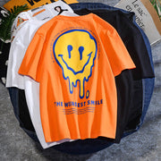 Printed loose smiley face hip hop personality men‘s T-shirt