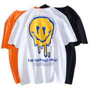 Printed loose smiley face hip hop personality men‘s T-shirt